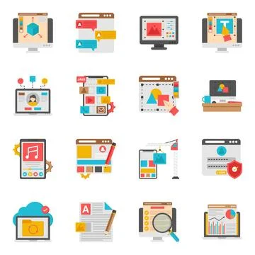 Set of Design and Development Flat Icons Stock Illustration