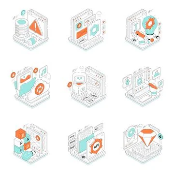 Set of Design and Development Isometric Illustrations Stock Illustration