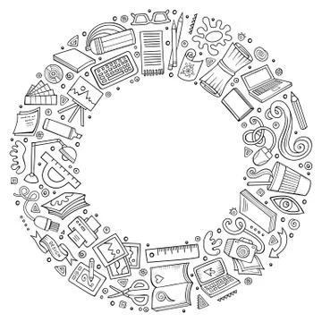 Set of Design cartoon doodle objects, symbols and items Stock Illustration