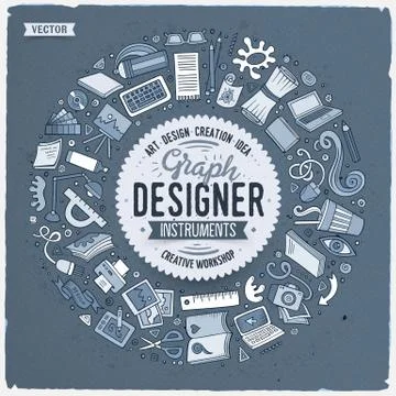 Set of Design cartoon doodle objects, symbols and items Stock Illustration