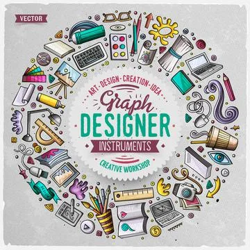 Set of Design cartoon doodle objects, symbols and items Illustrazione stock