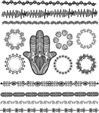 Set of design element. Borders and floral elements. Can be used for cards, in Stock Illustration