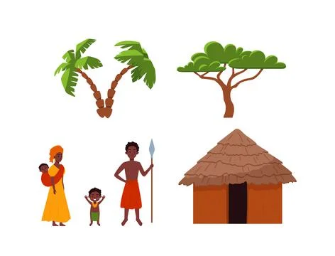 Set of design elements about Africa flat style, vector illustration Illustrazione stock