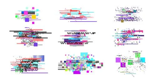 Set of Design Elements with Abstract Glitch Effect. Stock Illustration