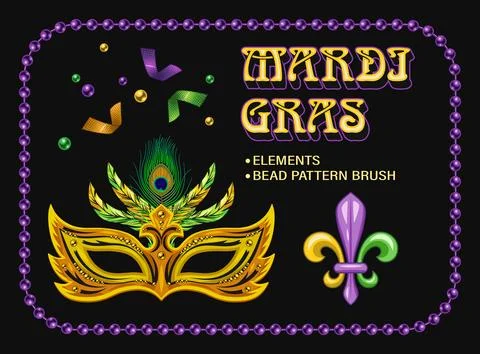Set of design elements for carnival Mardi Gras decoration Illustrazione stock