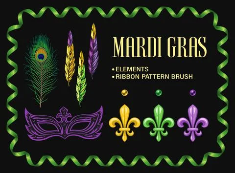 Set of design elements for carnival Mardi Gras decoration Illustrazione stock