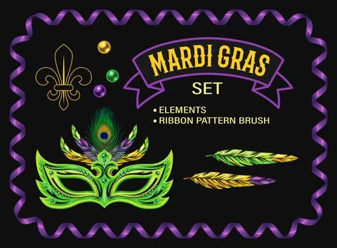 Set of design elements for carnival Mardi Gras decoration Illustrazione stock
