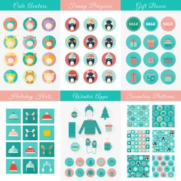 Set of design elements Christmas and New Year in flat Stock Illustration