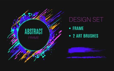 Set of design elements, circle frame, art brushes Stock Illustration