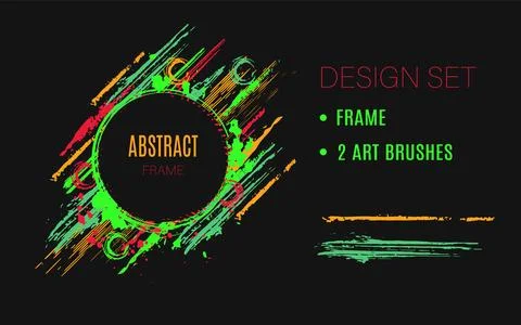 Set of design elements, circle frame, art brushes Stock Illustration