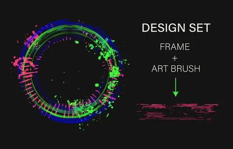 Set of design elements, circular frame, art brush Stock Illustration
