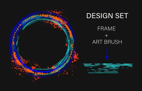 Set of design elements, circular frame, art brush Stock Illustration