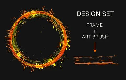 Set of design elements, circular frame, art brush Stockillustratie