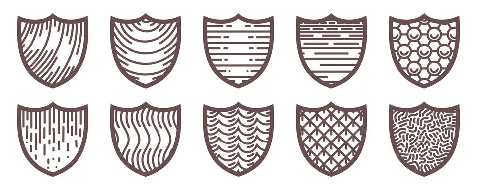 Set of design elements in the form of a medieval shield with different patterns Stock Illustration