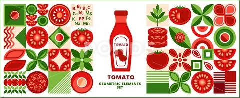 Set of design elements, logo with tomato Ilustraciones de archivo