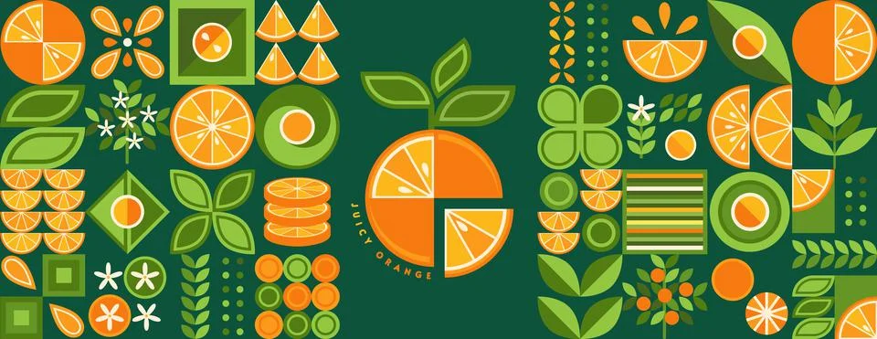 Set of design elements with orange in geometric style Illustrazione stock