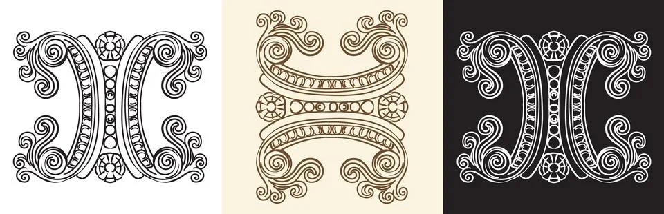 Set of design elements ornate engraved baroque vector illustration イラスト素材