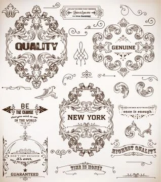 Set of design elements: page decoration and baroque frames Stock Illustration