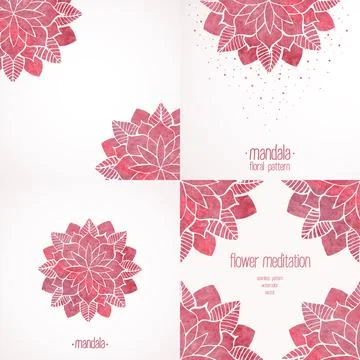 Set of design elements with pink flower mandala Stock Illustration
