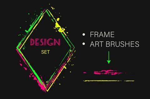 Set of design elements, rhombus frame, art brush Stock Illustration