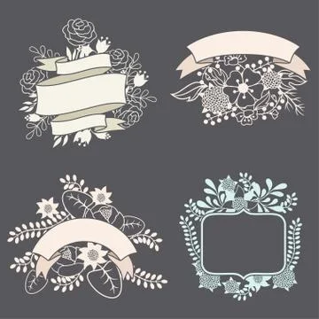 Set of design elements with ribbons, labels and flowers Stockillustratie