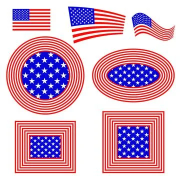 Set Design Elements Set of Different American Flag Design Elements Isolate... Stock Photos