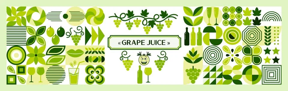 Set of design elements in simple geometric style. Grape and grape wine theme. Stock Illustration