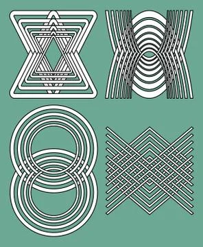 Set of design elements with spatial effect, 3d unique geometric shapes, monol Stock Illustration