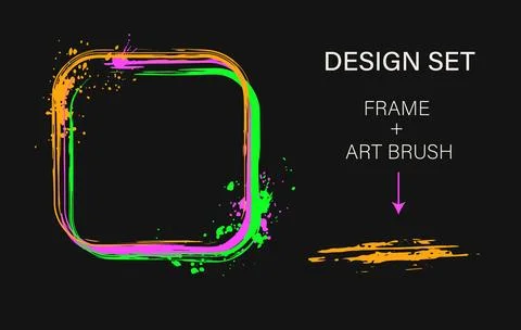 Set of design elements, square frame, art brush Stock Illustration