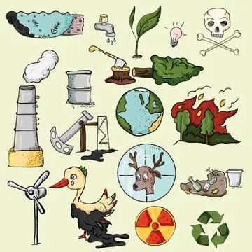 Set of design elements on the subject of environmental pollution of the earth Stock Illustration