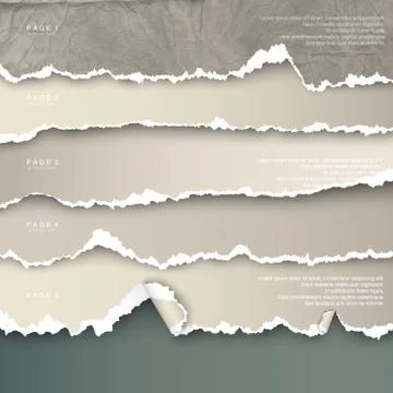 Set of design elements torn paper with place for text Stock Illustration