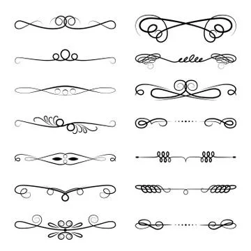 Set of design elements vintage dividers in black color. Page decoration. Vect Stock Illustration