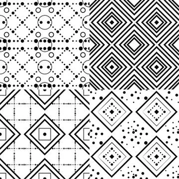 Set of design seamless monochrome patterns with dots and square. Stock Illustration