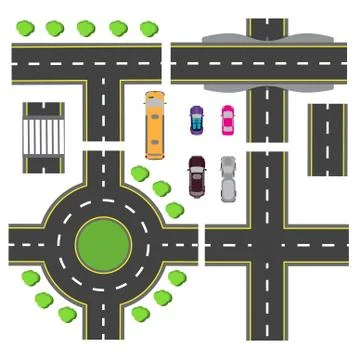 Set design for a transport node. The intersections of various roads. Rounda.. Stock Illustration