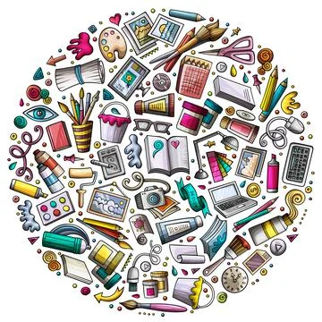 Set of Designer cartoon doodle objects, symbols and items Stock Illustration