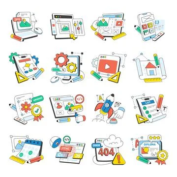 Set of Designing and Creativity Doodle Icons Illustrazione stock