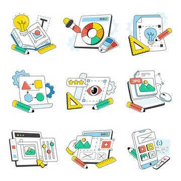 Set of Designing Doodle Icons Stock Illustration