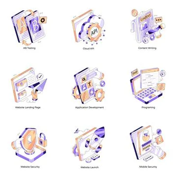Set of Designing Isometric Illustrations Stock Illustration