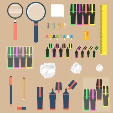 Set of desk objects. Flat design Stock Illustration