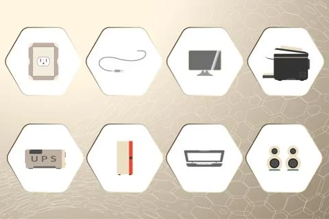 Set of desktop computer periphery electrical connection type B with hexagon i Stock Photos