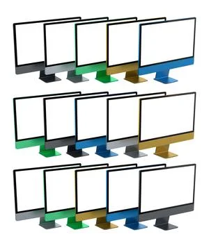 Set of desktop computer setups with matching accessories like watches, phon.. 스톡 일러스트