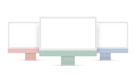 Set of Desktop PC's Isolated on White Background Stock Illustration