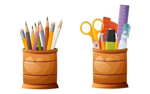 Set of desktop stands with stationery. Vector illustration. Stock Illustration