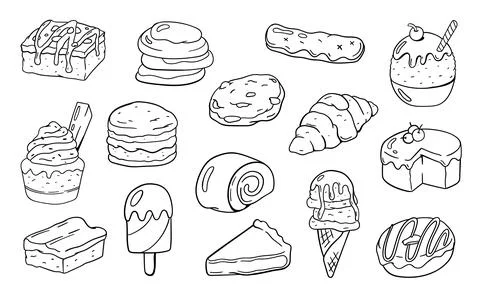 Set of Dessert. Doodle Drawing design concept. Vector illustration Stock Illustration