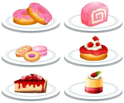 Set of dessert on plate Illustrazione stock