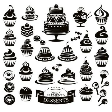 Set of desserts design elements 스톡 일러스트