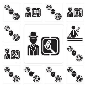 Set of Detective, Carpenter, Programmer, Dyer, Policeman, Clown, Pirate, Busi Free Stock Illustration
