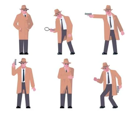 Set of Detective characters Stock Illustration