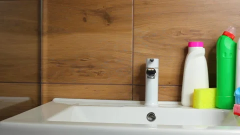 Set of detergents in the bathroom close up Stock Footage 167186824