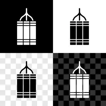 Set Detonate dynamite bomb stick icon isolated on black and white, transparent 스톡 일러스트